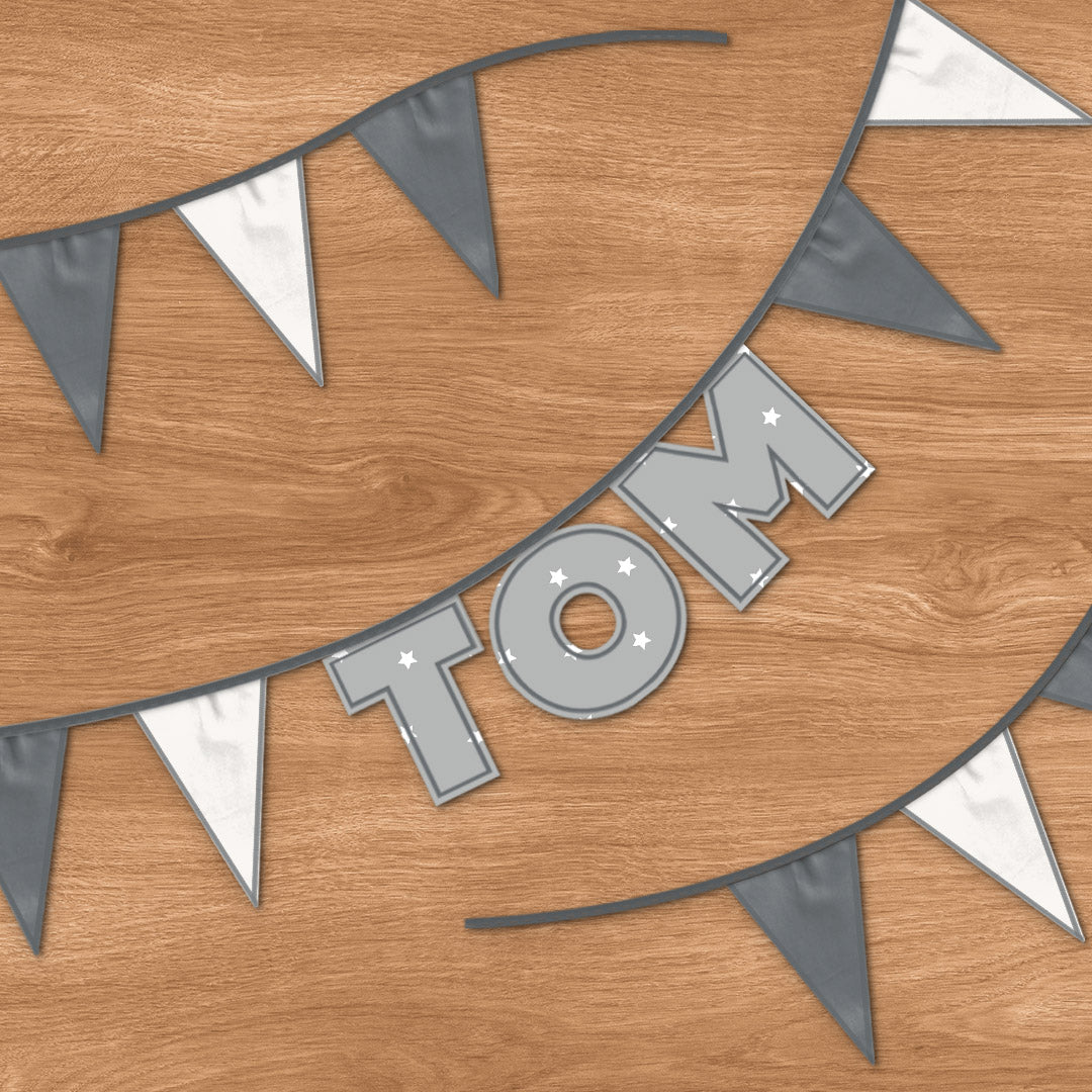 Personalised 3 Letter Name Bunting in Grey Stars