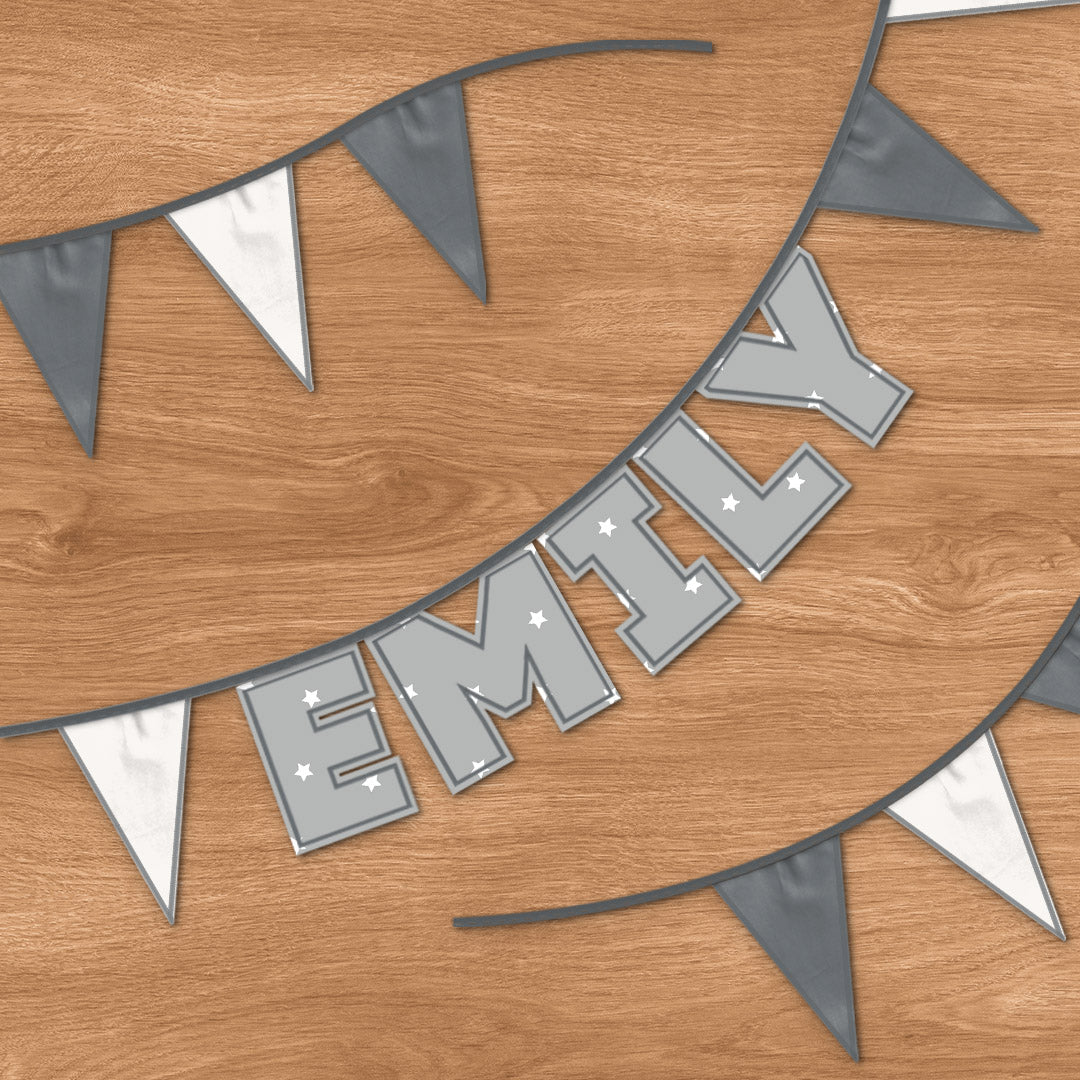 Personalised 5 Letter Name Bunting in Grey Stars