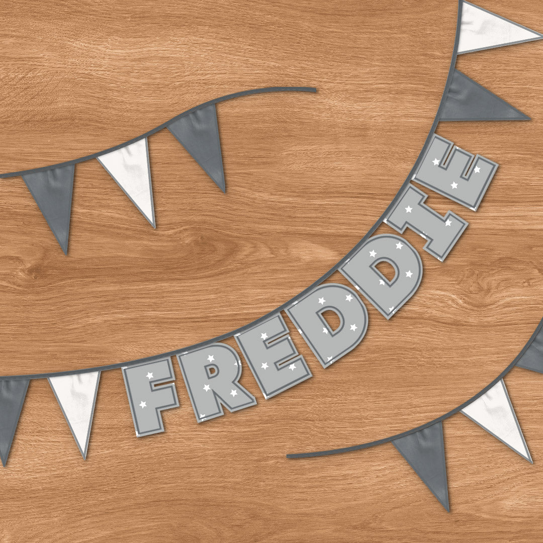 Personalised 7 Letter Name Bunting in Grey Stars