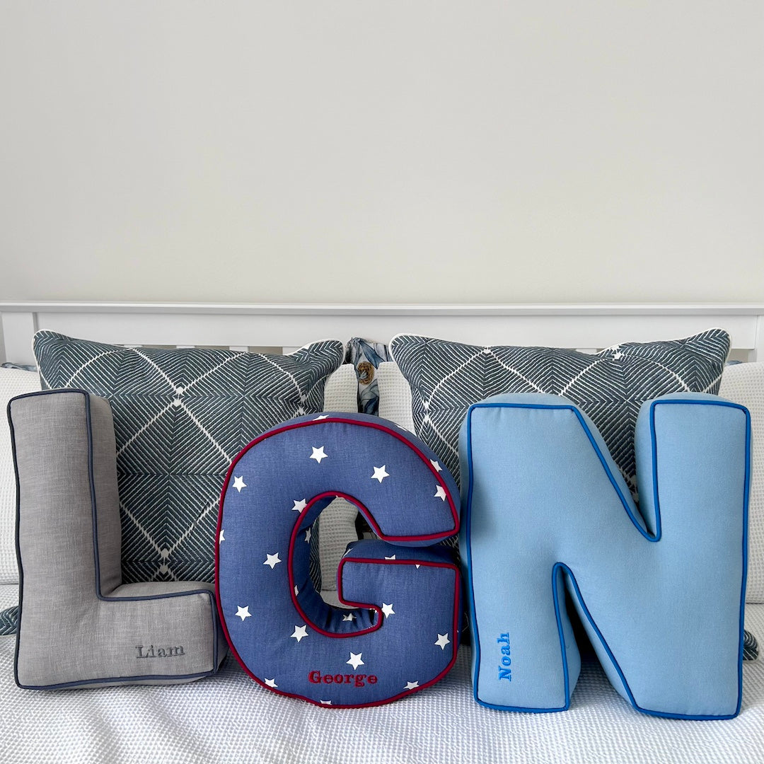 Personalised Letter Cushion 'A' in Navy Stars