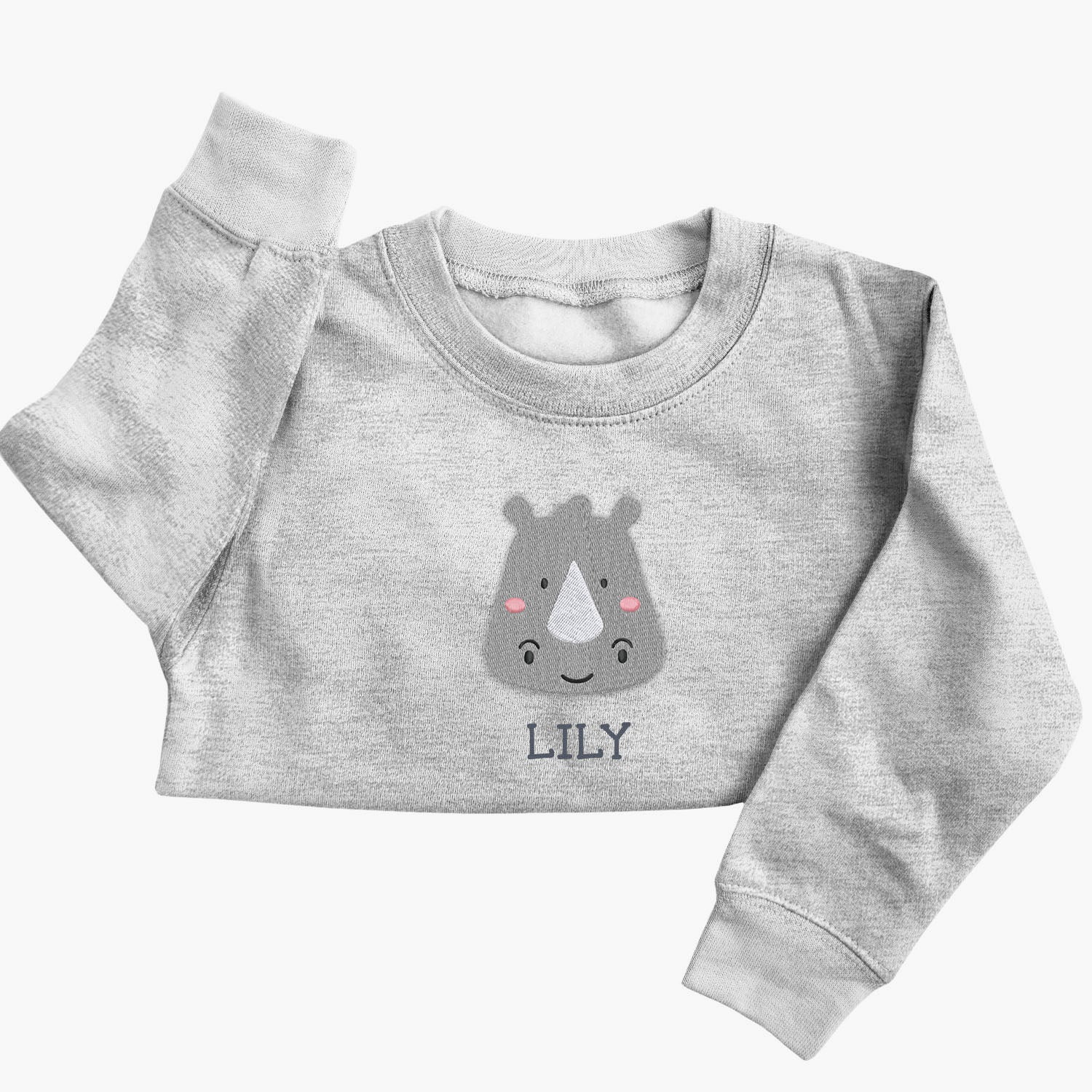 Personalised 'On The Wild Side' Embroidered Children's Rhino Jumper