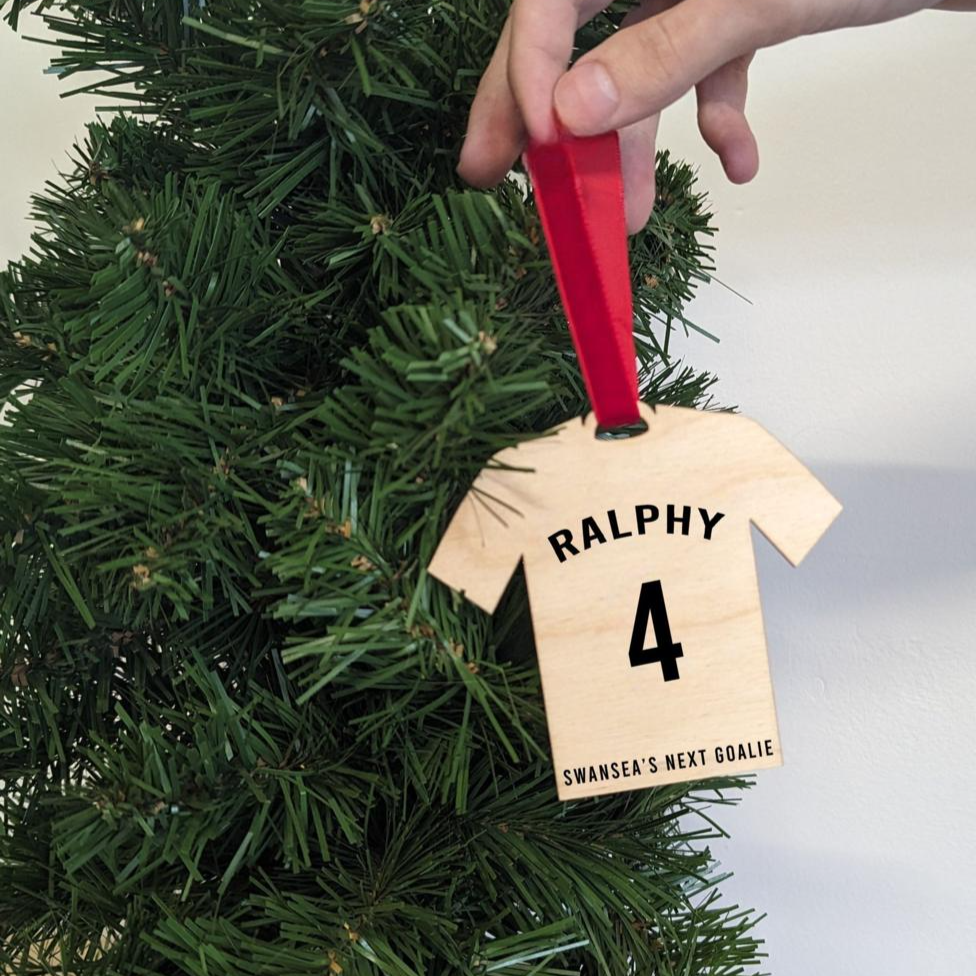 Personalised Wooden Football Shirt Christmas Decoration