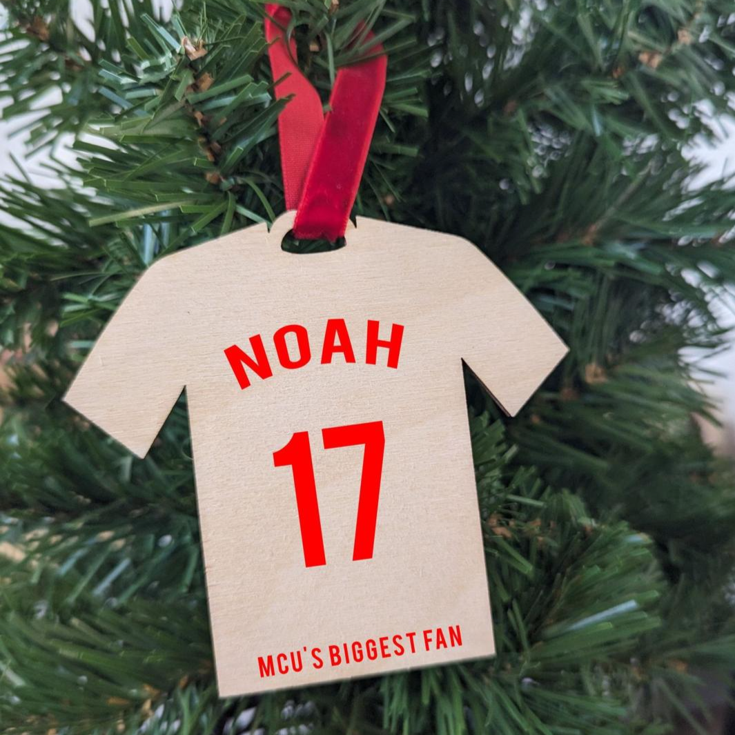 Personalised Wooden Football Shirt Christmas Decoration