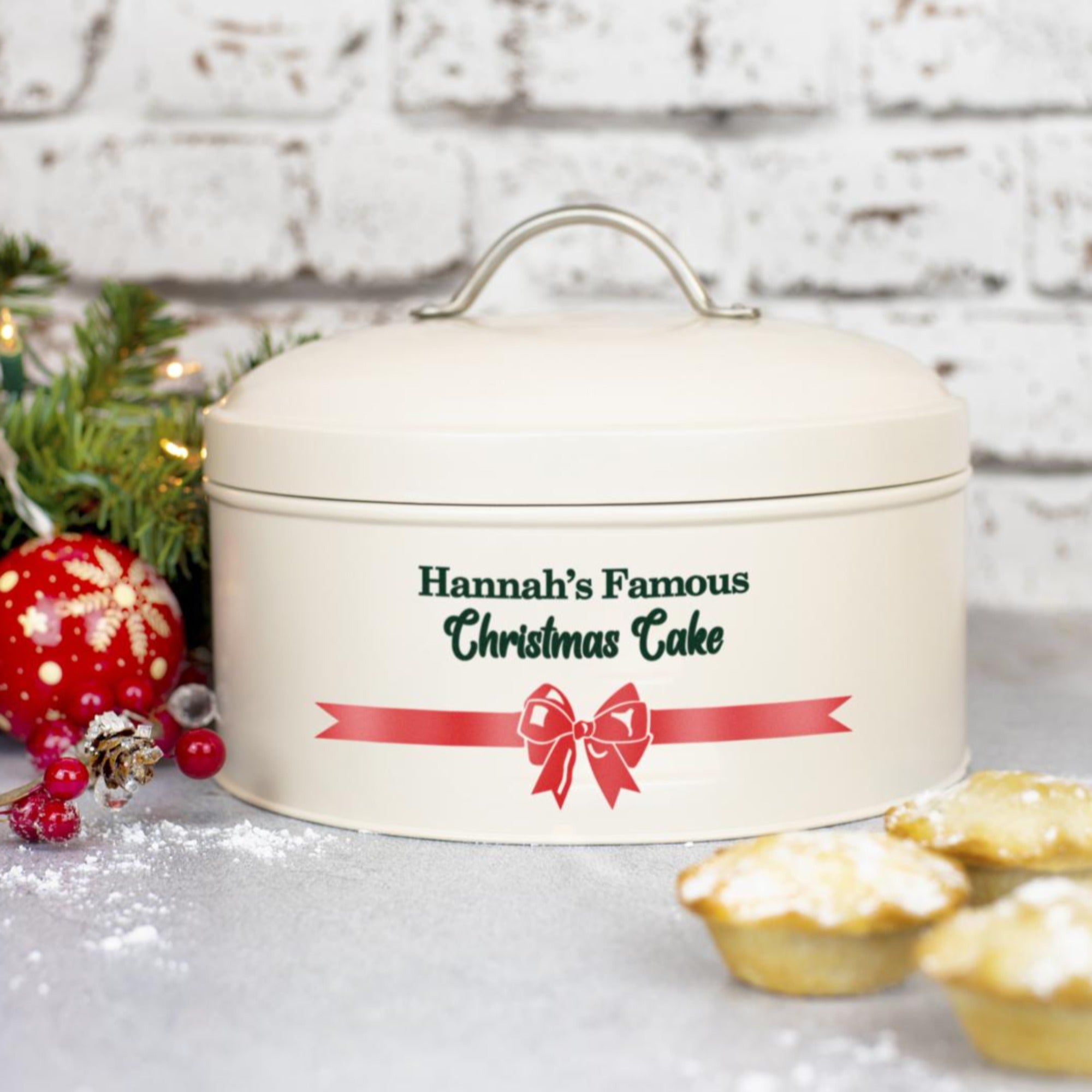 Personalised Christmas Red Bow Cake Tin