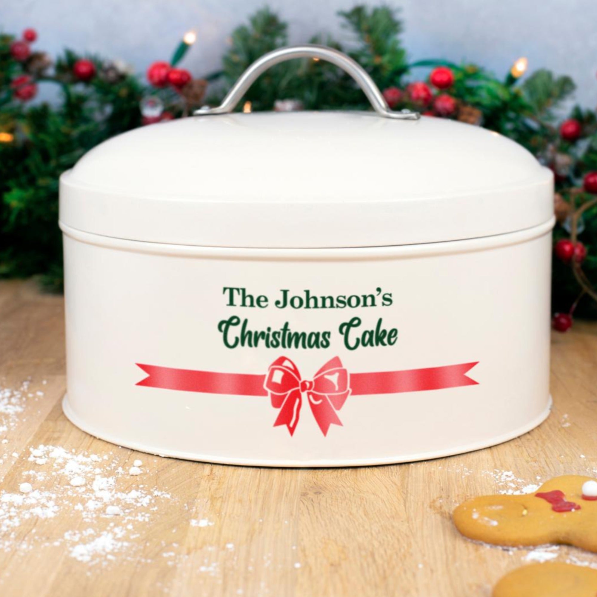 Personalised Christmas Red Bow Cake Tin