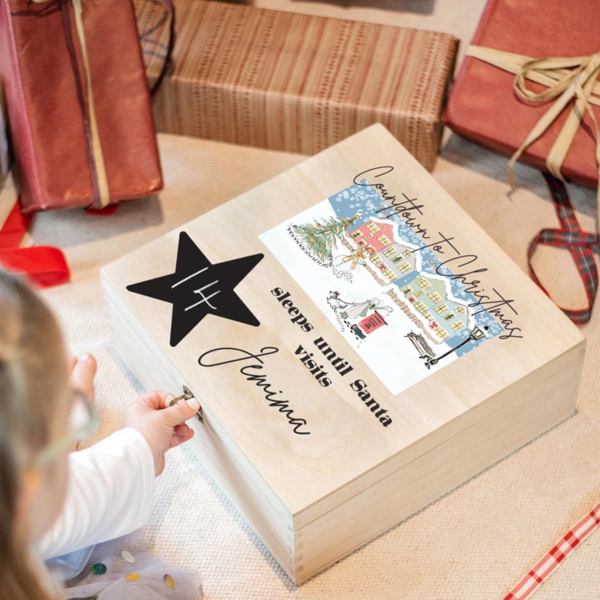 Personalised Christmas Countdown Advent Wooden Box