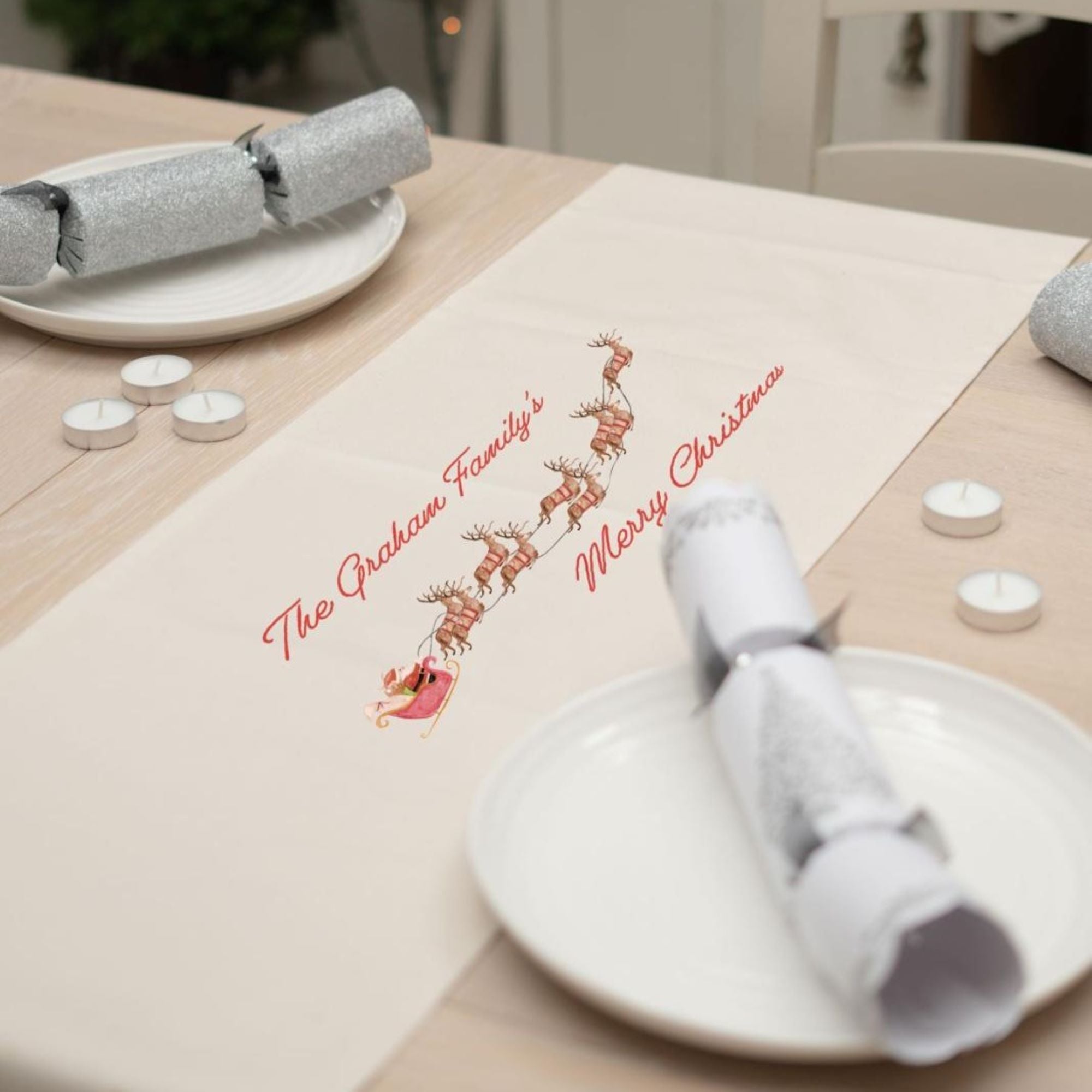 Personalised Vintage Christmas Reindeer Table Runner