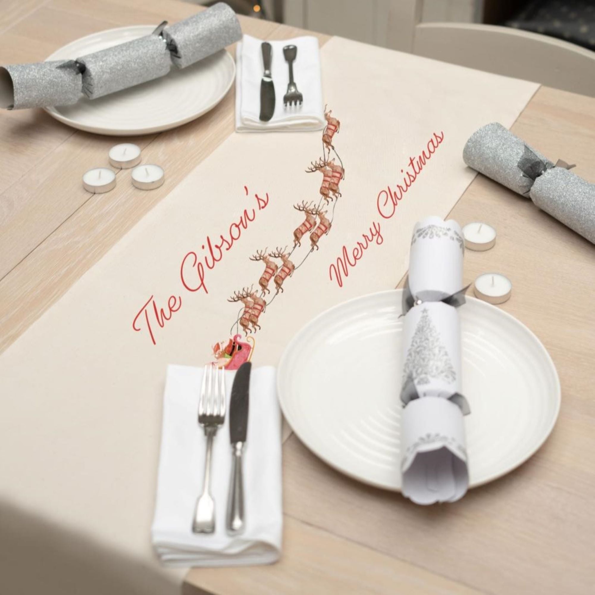 Personalised Vintage Christmas Reindeer Table Runner