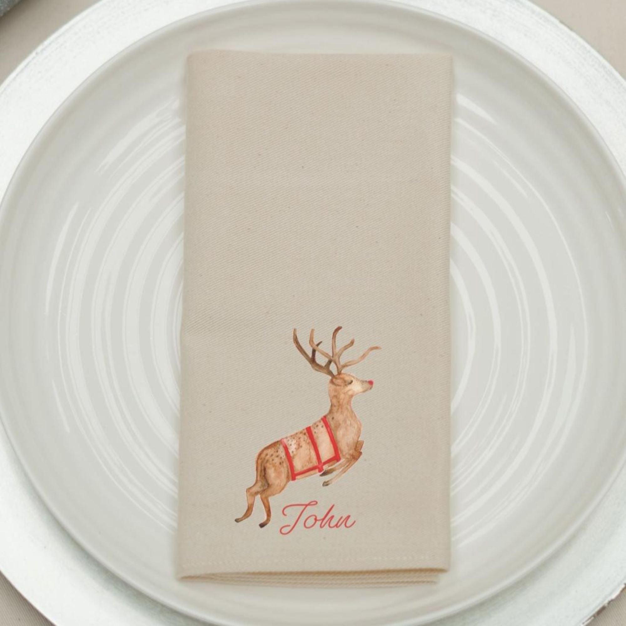 Personalised Vintage Christmas Reindeer Napkin