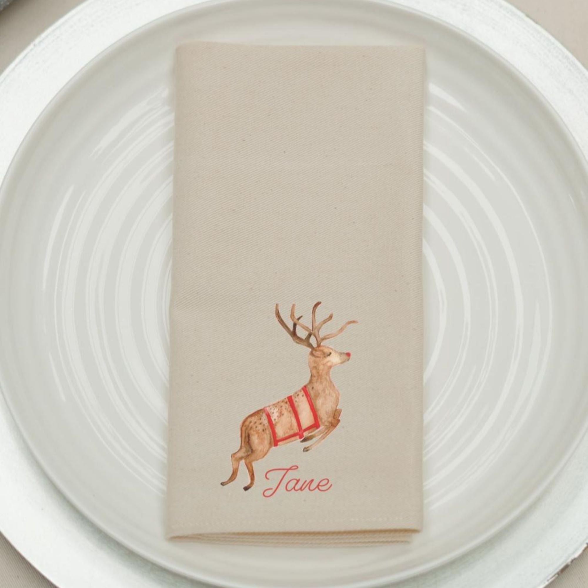 Personalised Vintage Christmas Reindeer Napkin