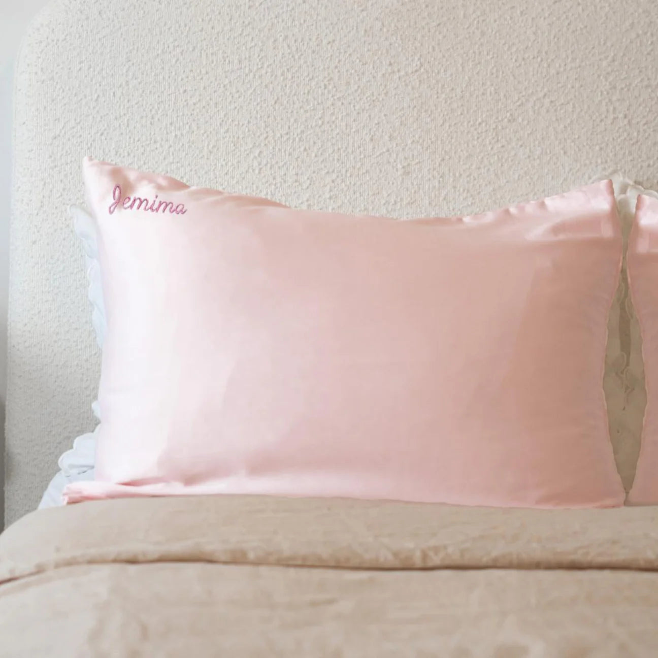 Personalised Embroidered Pink Silky Satin Pillowcase