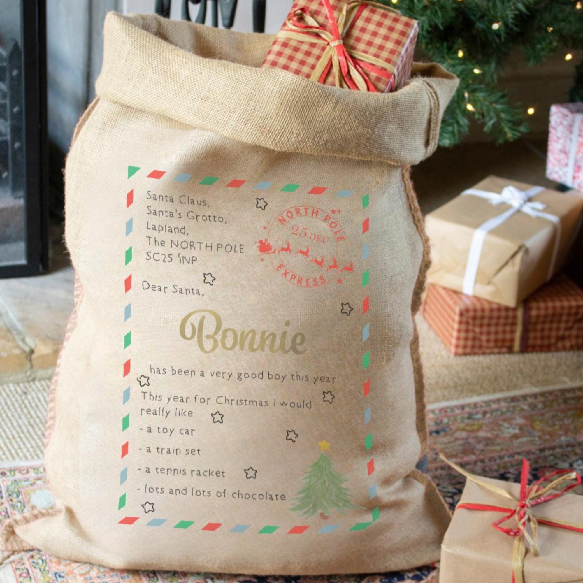 Personalised Letter to Santa Christmas Sack