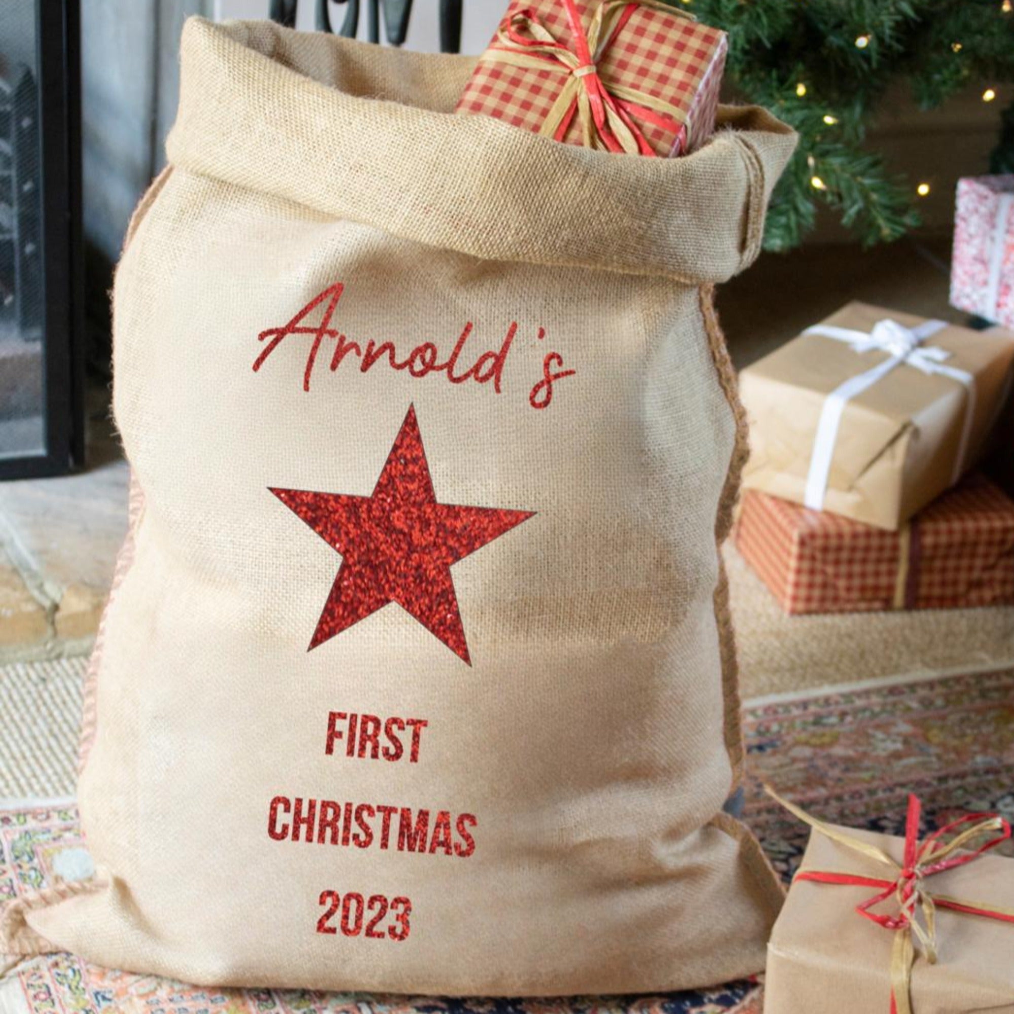 Personalised First Christmas Glitter Christmas Sack