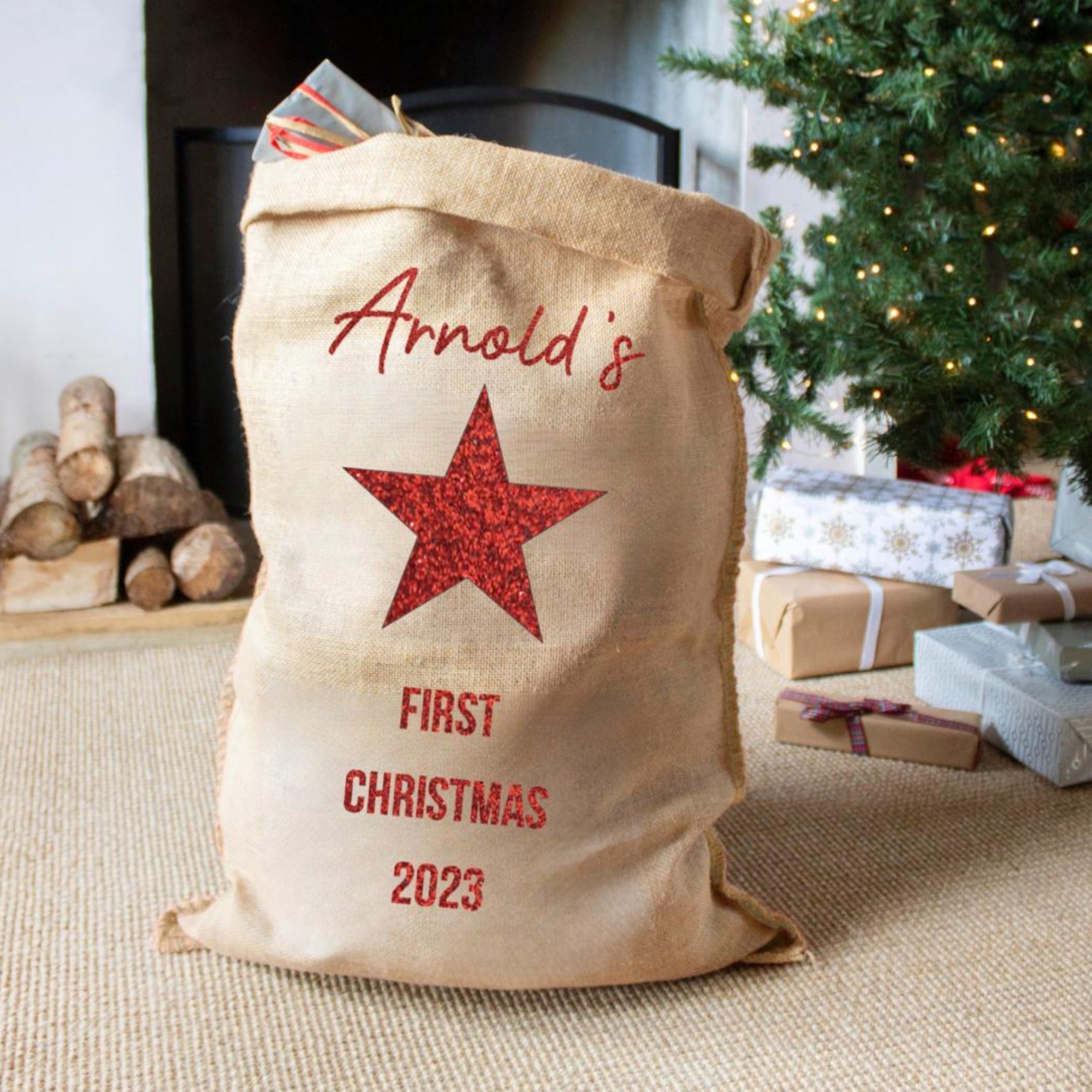 Personalised First Christmas Glitter Christmas Sack