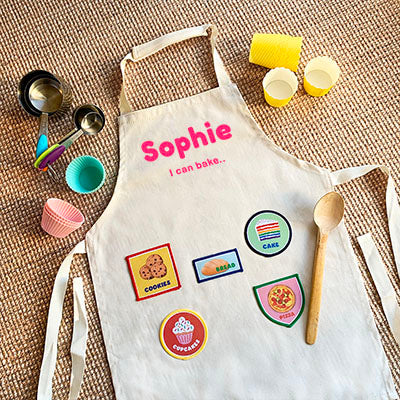 Personalised Kids Cooking Apron With Iron On Patches