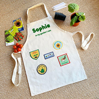Personalised Kids Gardening Apron With Iron On Patches