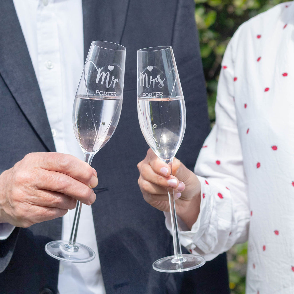 Personalised Mr Mrs Wedding Champagne Flutes Set