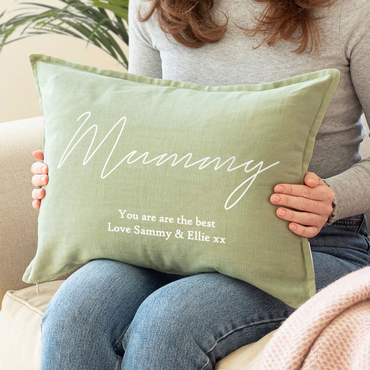 Personalised Floral Cushion in Green