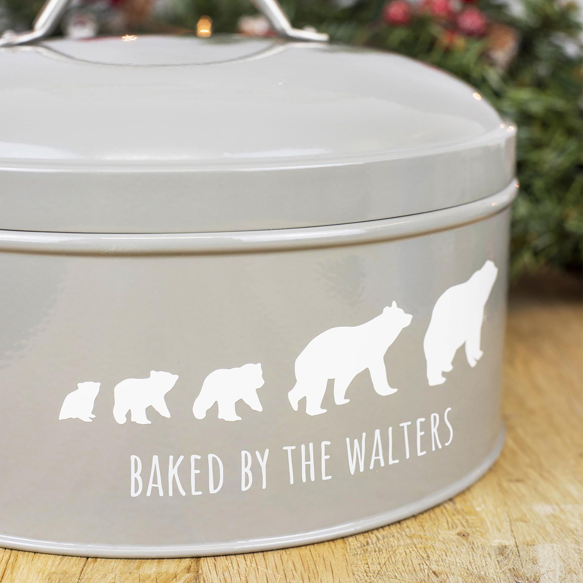 Personalised Christmas Polar Bear Family Grey Cake Tin