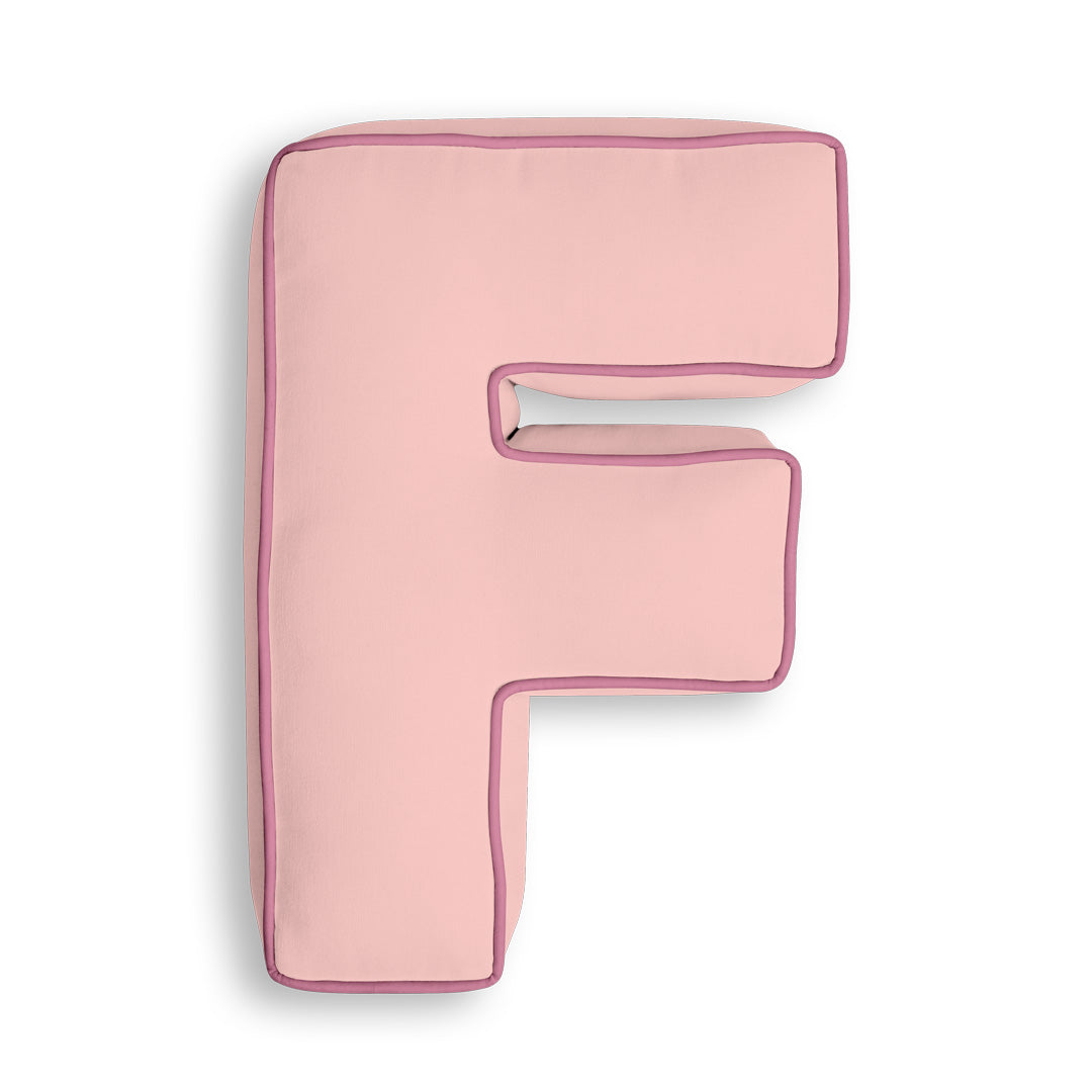 Personalised Letter Cushion 'F' in Soft Pink