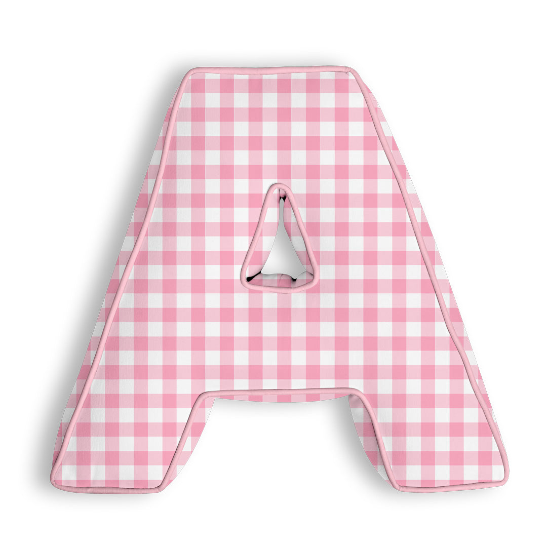 Personalised Letter Cushion 'A' in Pink Gingham