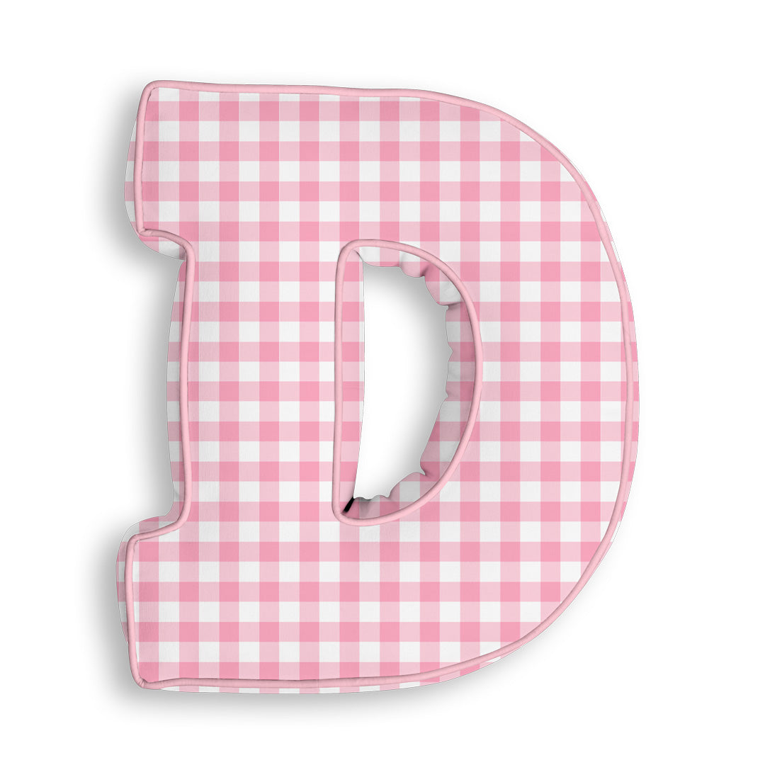 Personalised Letter Cushion 'D' in Pink Gingham