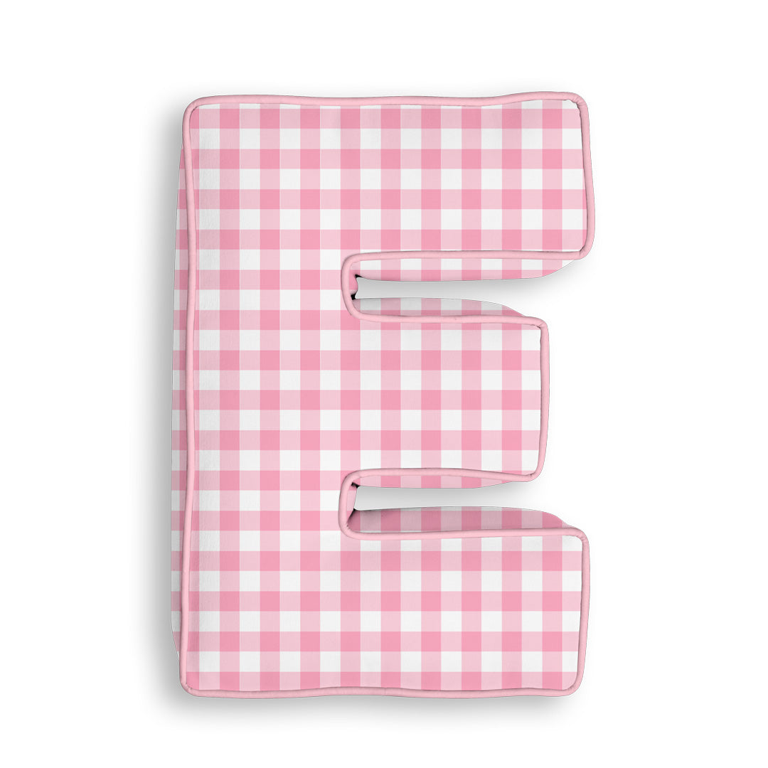 Personalised Letter Cushion 'E' in Pink Gingham