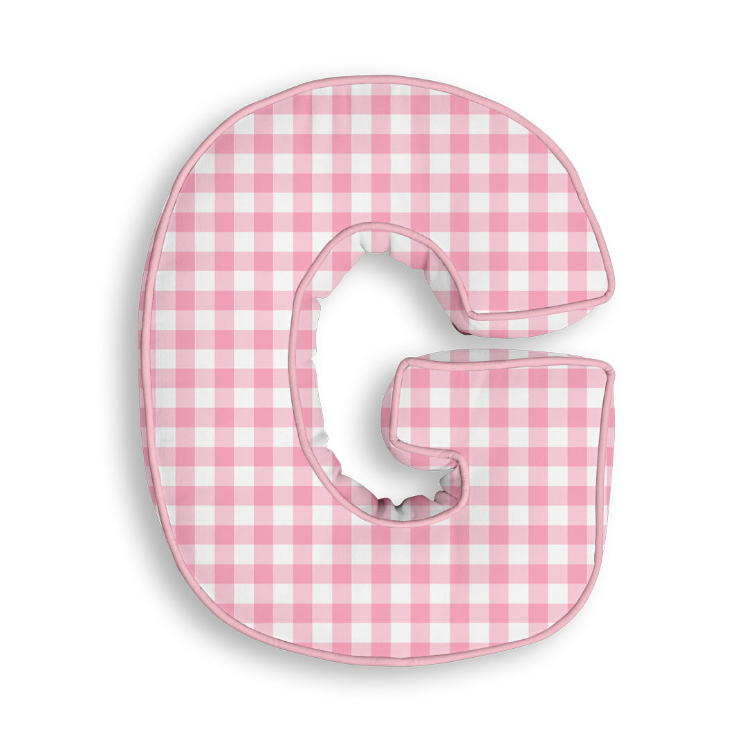 Personalised Letter Cushion 'G' in Pink Gingham