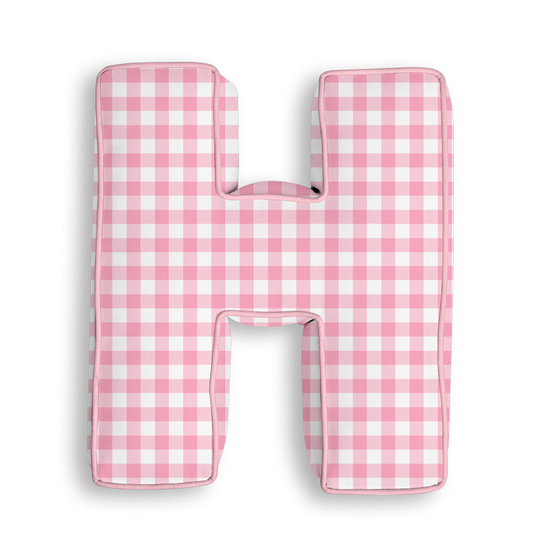 Personalised Letter Cushion 'H' in Pink Gingham