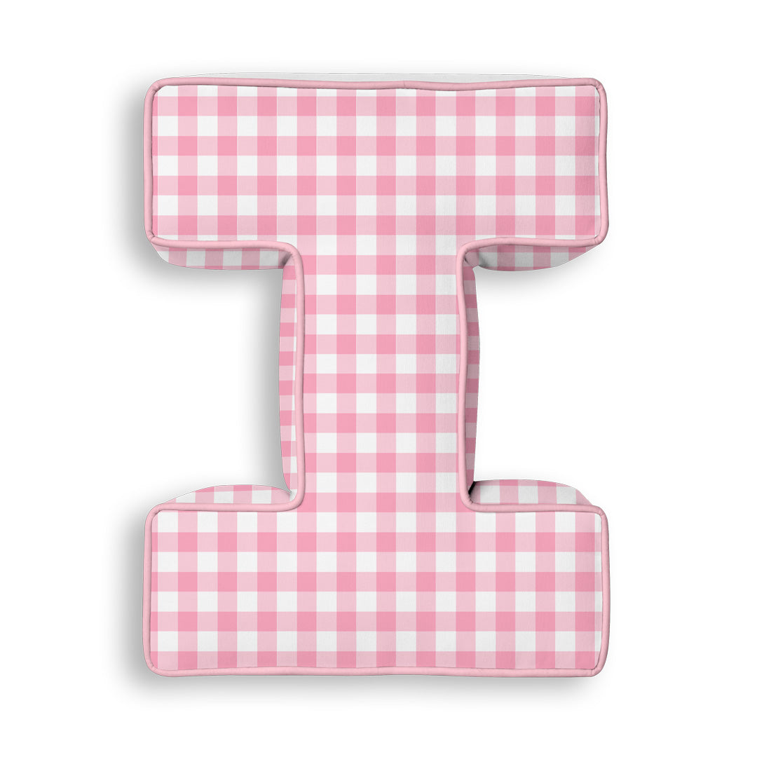 Personalised Letter Cushion 'I' in Pink Gingham