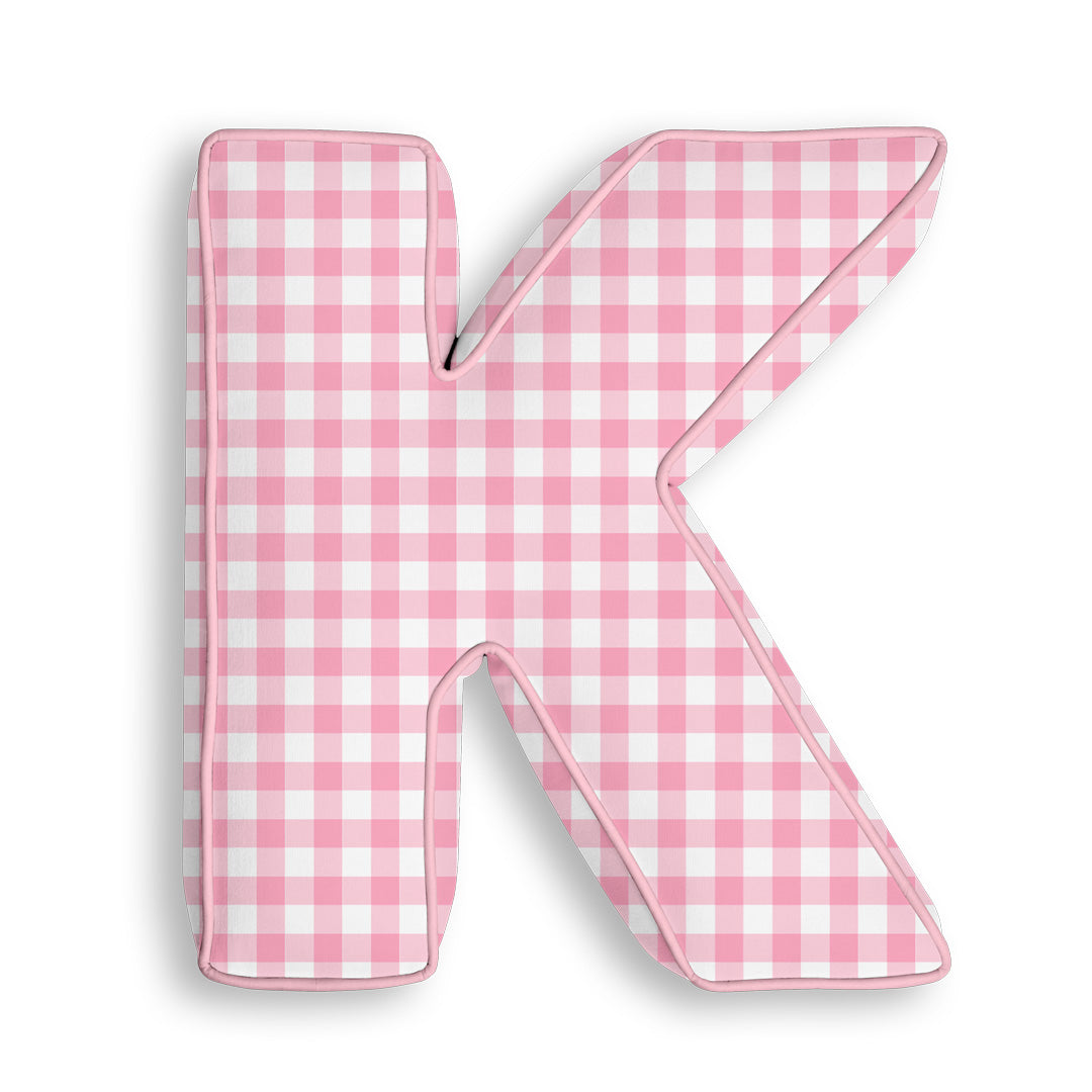 Personalised Letter Cushion 'K' in Pink Gingham