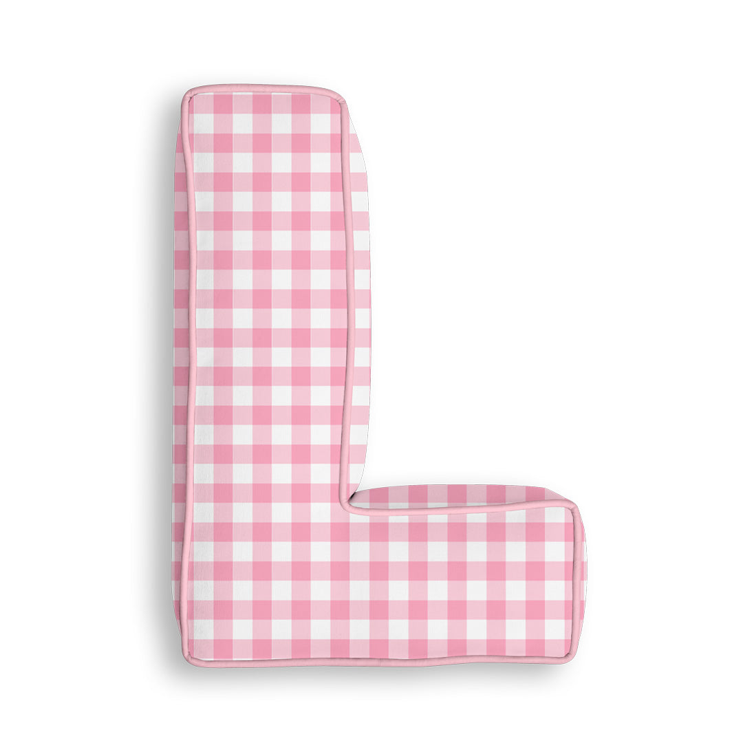 Personalised Letter Cushion 'L' in Pink Gingham