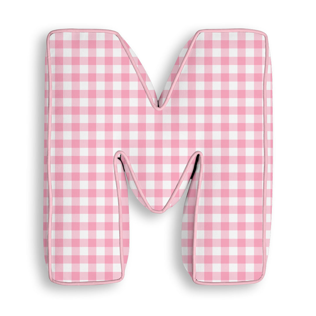 Personalised Letter Cushion 'M' in Pink Gingham