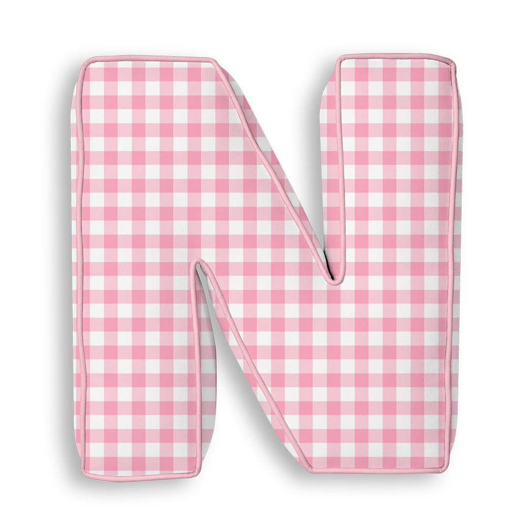 Personalised Letter Cushion 'N' in Pink Gingham