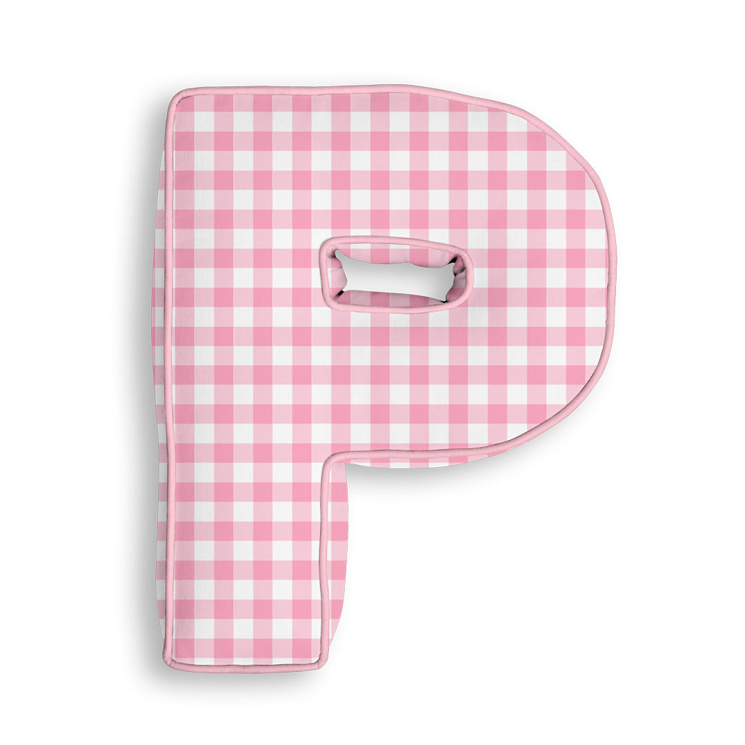 Personalised Letter Cushion 'P' in Pink Gingham