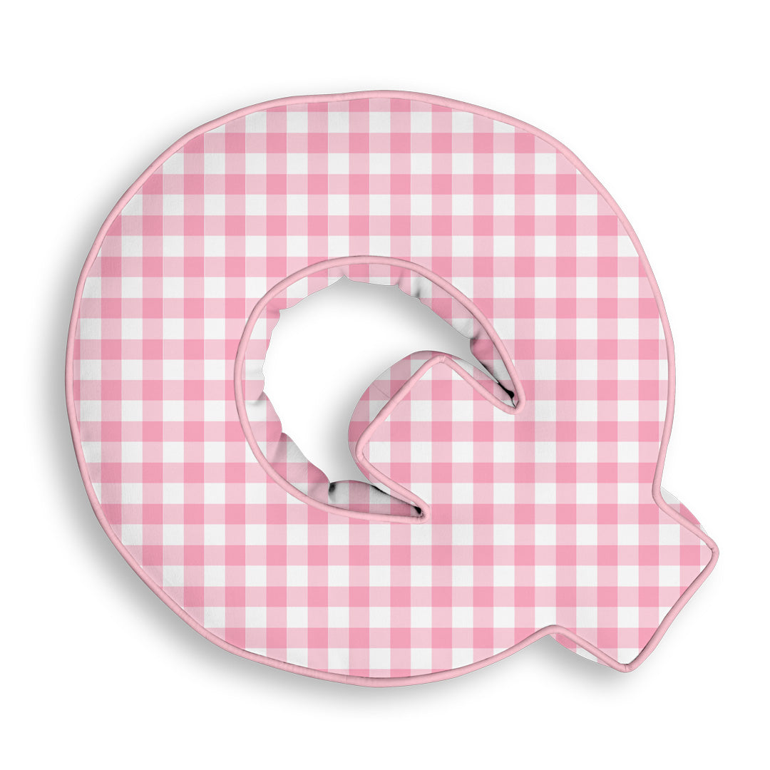 Personalised Letter Cushion 'Q' in Pink Gingham