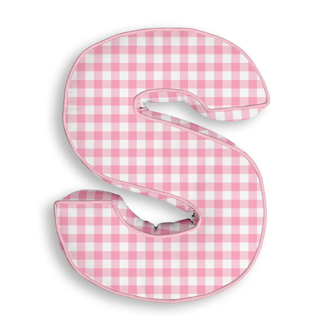 Personalised Letter Cushion 'S' in Pink Gingham