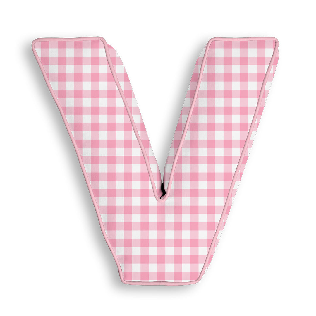 Personalised Letter Cushion 'V' in Pink Gingham