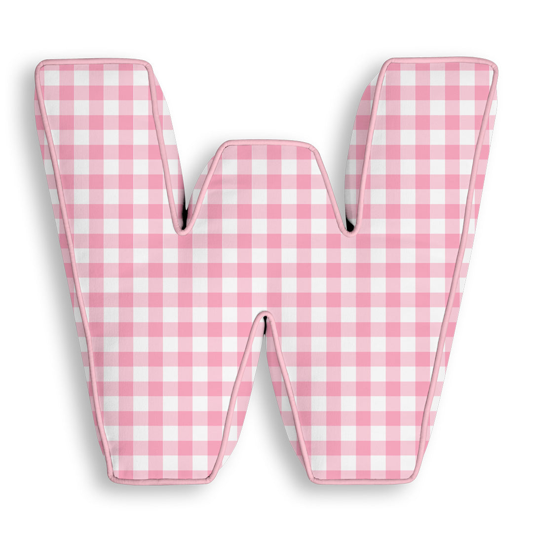 Personalised Letter Cushion 'W' in Pink Gingham