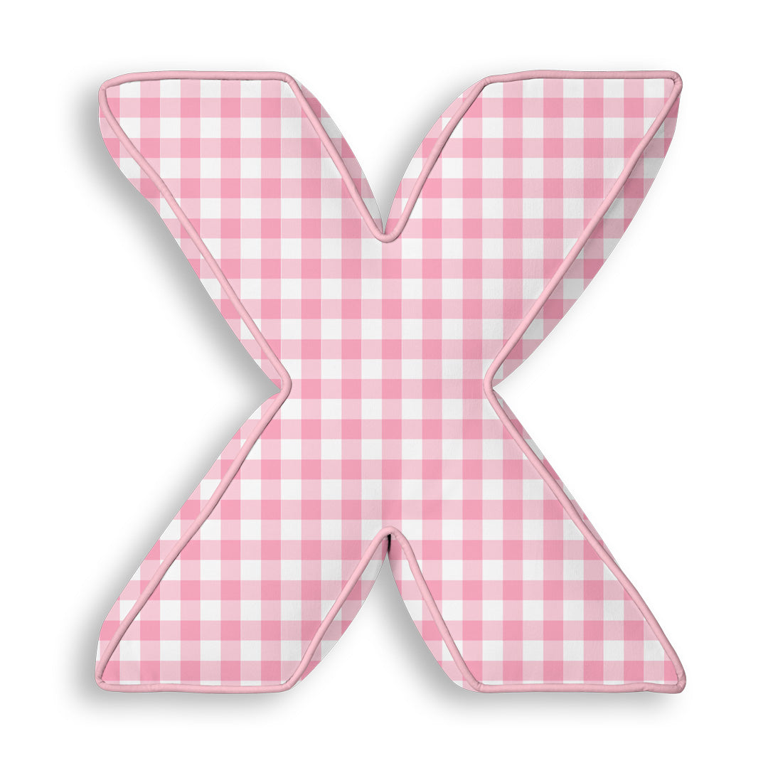 Personalised Letter Cushion 'X' in Pink Gingham