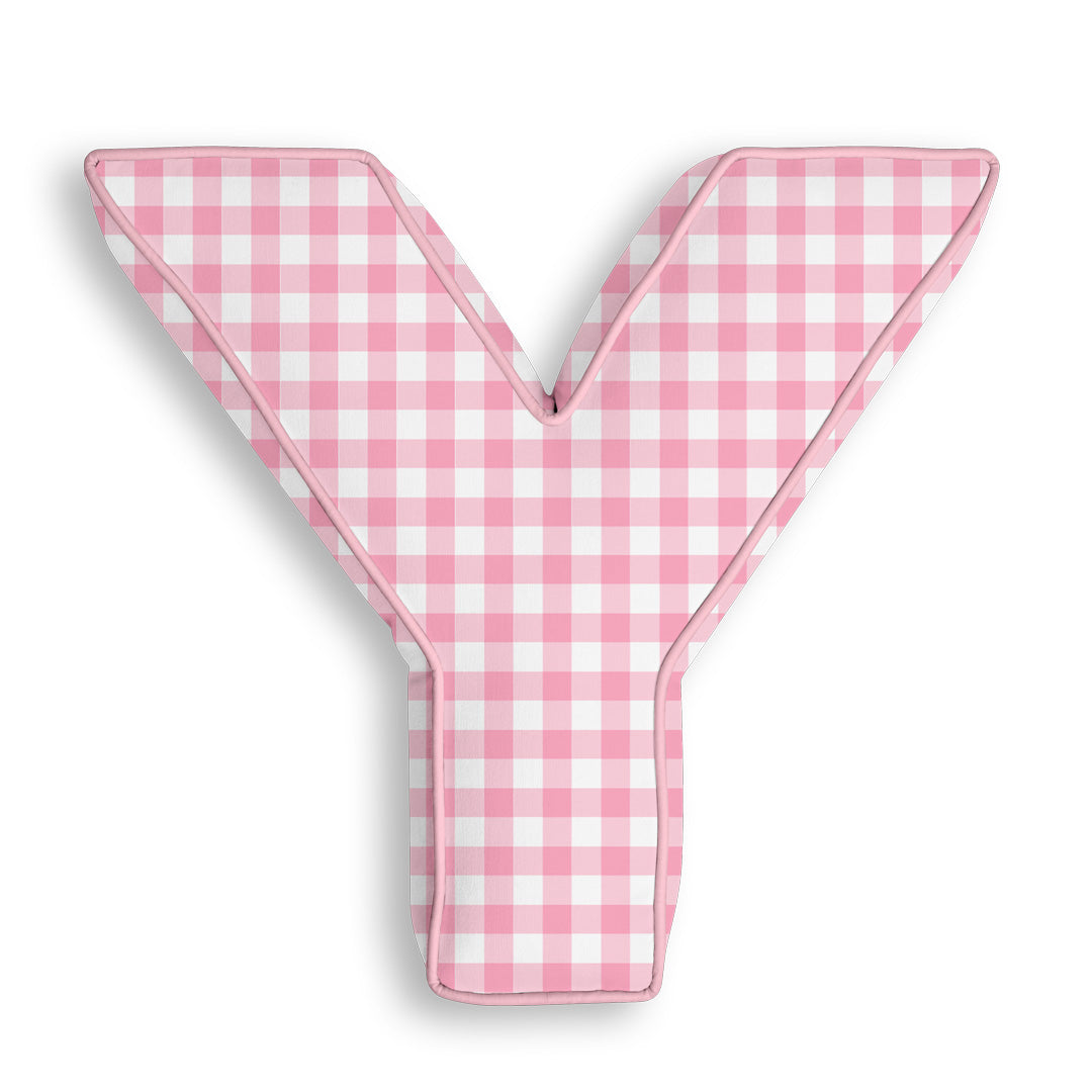 Personalised Letter Cushion 'Y' in Pink Gingham