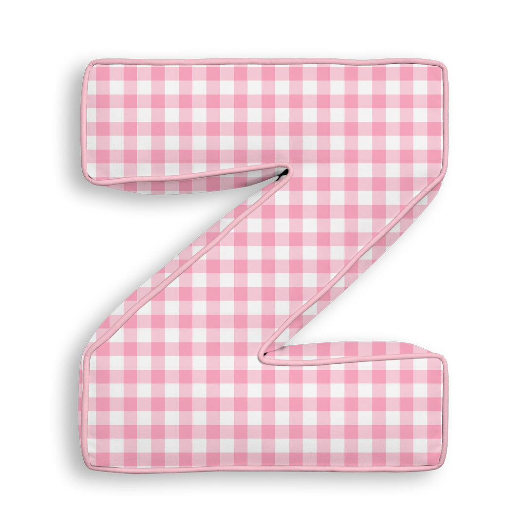 Personalised Letter Cushion 'Z' in Pink Gingham