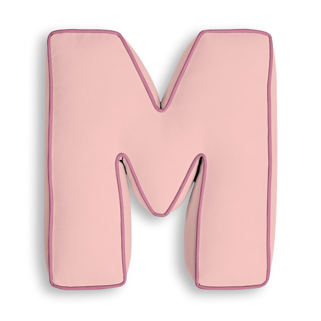 Personalised Letter Cushion 'M' in Soft Pink