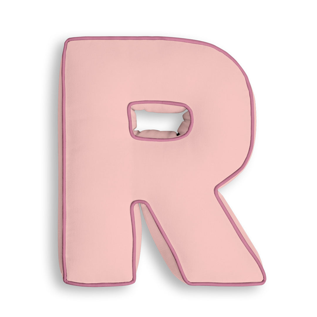 Personalised Letter Cushion 'R' in Soft Pink
