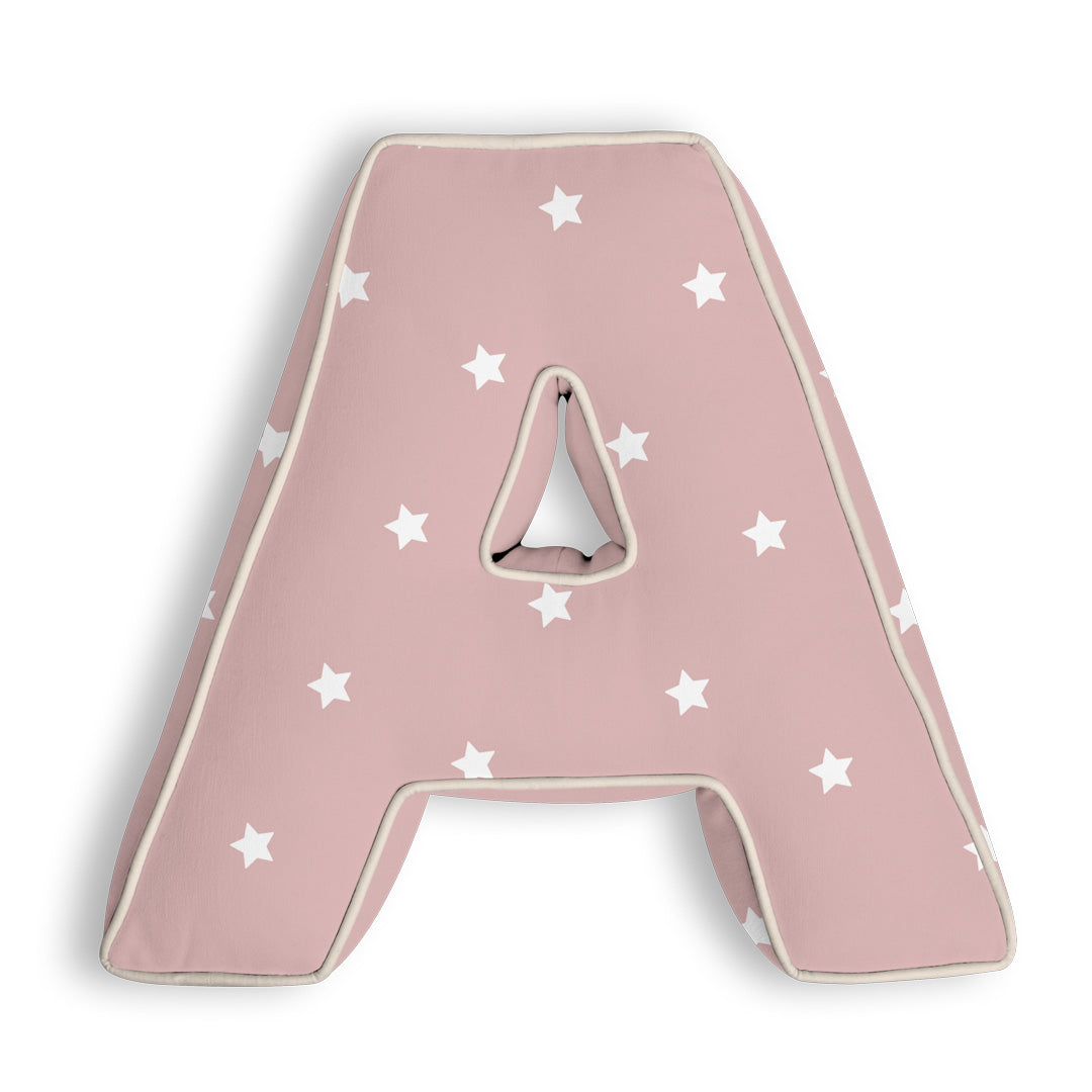 Personalised Letter Cushion 'A' in Pink Stars