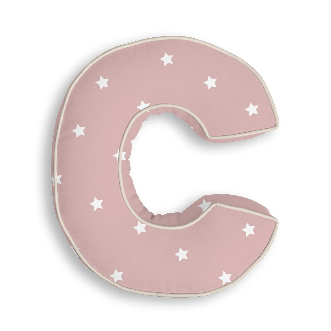 Personalised Letter Cushion 'C' in Pink Stars