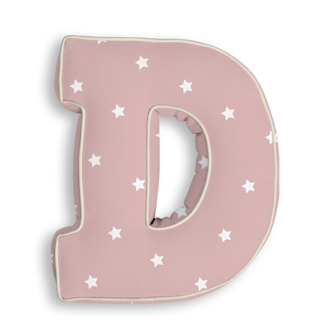 Personalised Letter Cushion 'D' in Pink Stars