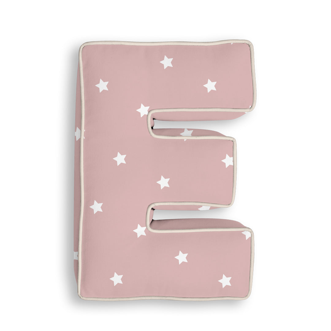 Personalised Letter Cushion 'E' in Pink Stars