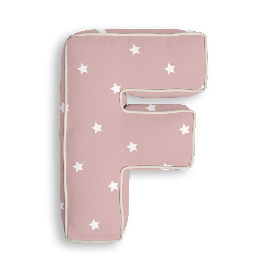 Personalised Letter Cushion 'F' in Pink Stars