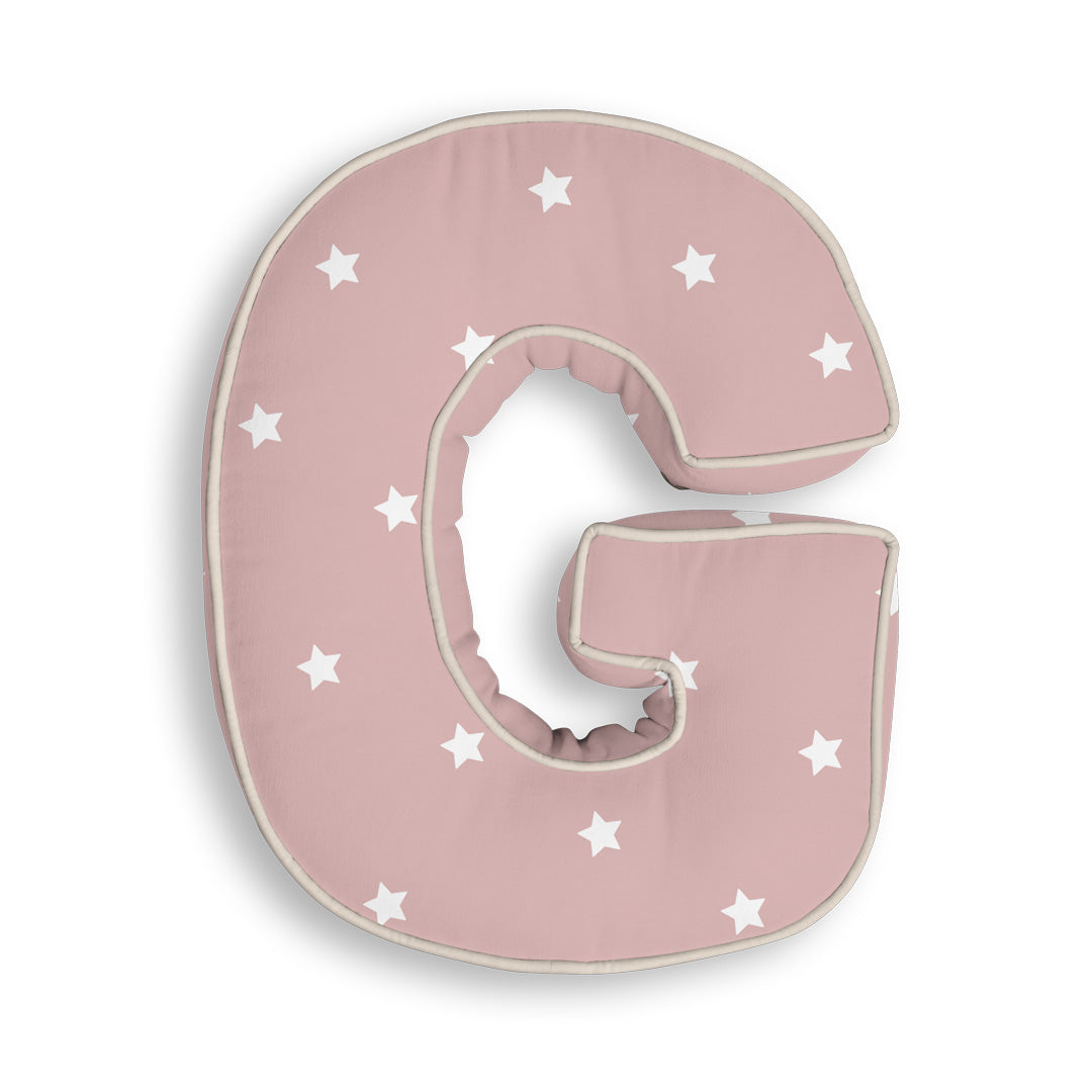 Personalised Letter Cushion 'G' in Pink Stars
